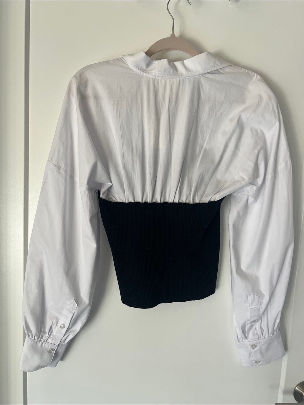 Maeve White Shirt with Black Bustier Layered Top - Picture 5 of 6